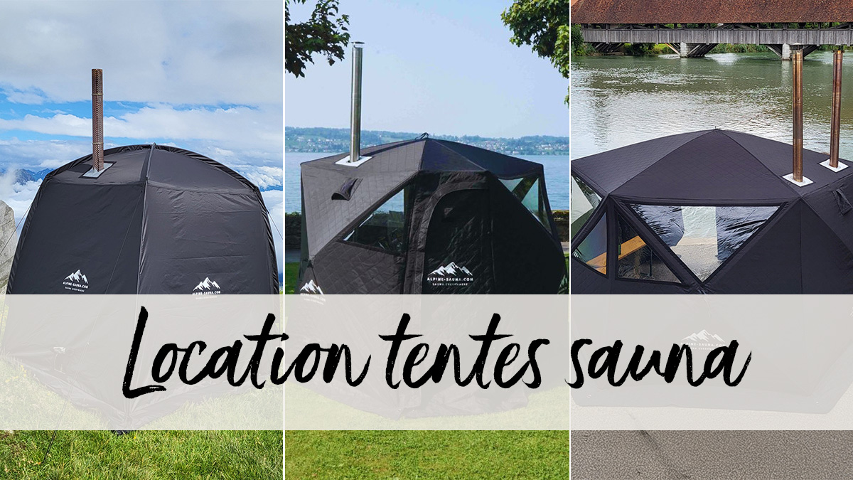 Une image triptyque présentant différents types de tentes sauna.